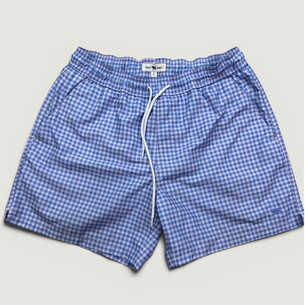 Onward Reserve Mens M Swim Trunks Blue Gingham Check Mesh Lined Pockets